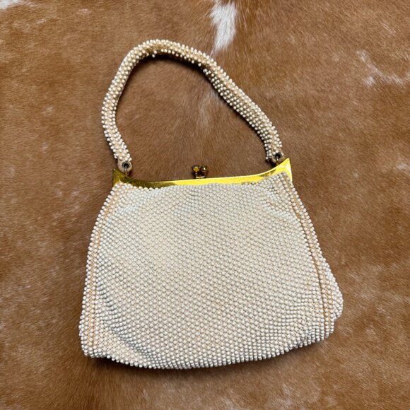 Vintage White Beaded Handbag with Coin Purse, 1950s Pearlcore Evening Bag - Picture 10 of 13